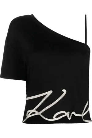 Karl Lagerfeld Top con logo estampado y un hombro descubierto