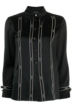 CHANEL Blusa de seda con franja del logo 1994