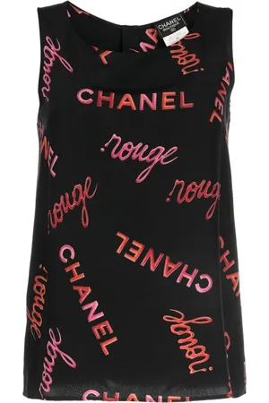 CHANEL Top de seda con logo estampado 1996