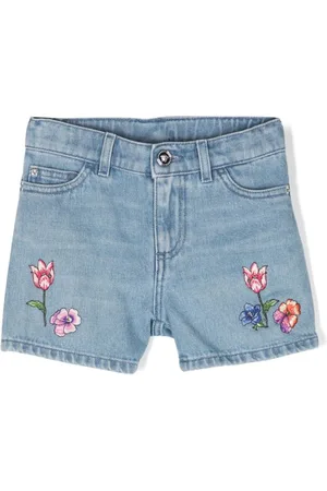 VERSACE Shorts de mezclilla con bordado floral
