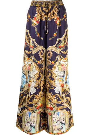 Camilla Pantalones palazzo de seda con estampado gráfico
