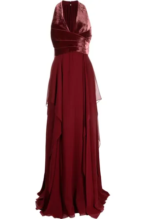 Elie saab Vestido de fiesta de seda de terciopelo con cuello en V