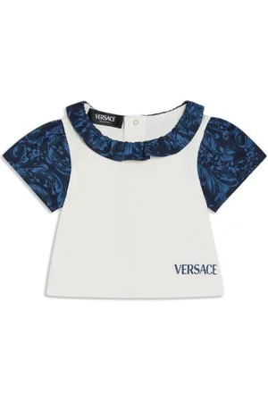 VERSACE Playera con detalle de volantes y logo estampado
