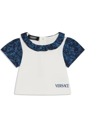 VERSACE Playera con detalle de volantes y logo estampado