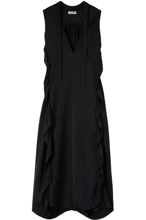 Jil Sander Vestido largo con volantes y cuello en V