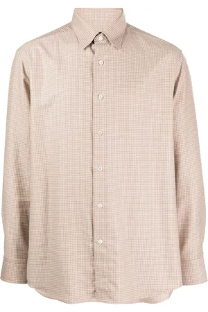 BRIONI Camisa con cuello italiano y cuadros estampados