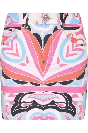 Philipp Plein Falda corta de mezclilla con estampado Colorful Circus