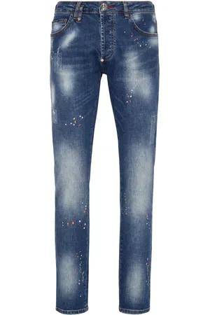 Philipp Plein Jeans rectos con salpicaduras de pintura estampadas
