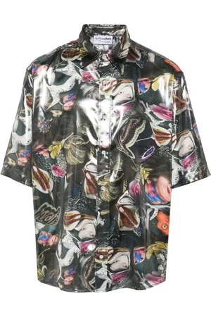 Acne Studios Camisa de lamé con estampado gráfico