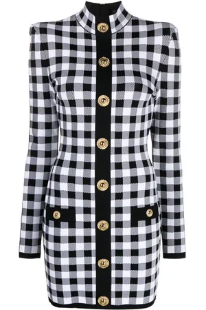 Balmain Vestido corto tejido con motivo de cuadros gingham