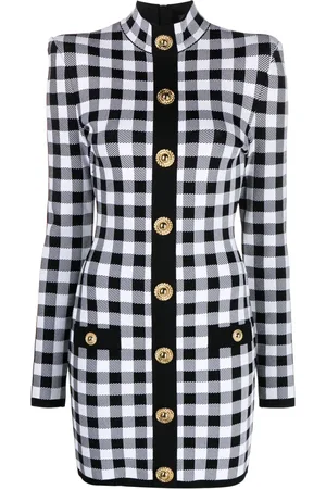 Balmain Vestido corto tejido con motivo de cuadros gingham