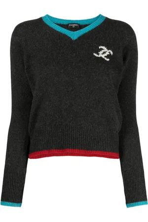 CHANEL Suéter de cachemira con logo en intarsia 2000