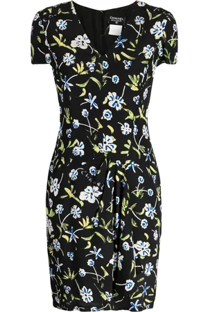 CHANEL Vestido corto de seda con estampado floral 1997