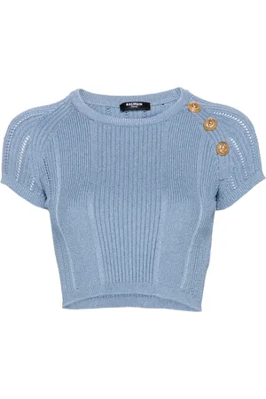 Balmain Top de tejido flojo corto con motivo 3-Button