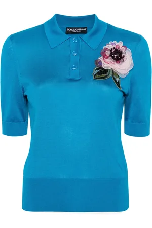 Dolce & Gabbana Playera tipo polo tejida con aplique floral