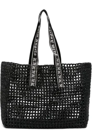 Palm Angels Tote de rafia con logo en la correa