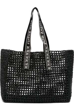 Palm Angels Tote de rafia con logo en la correa