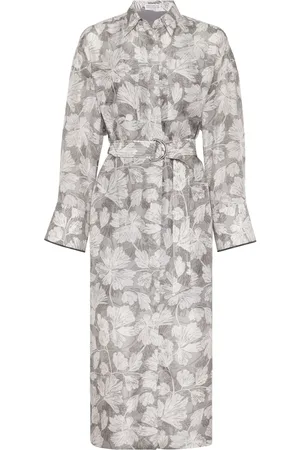 Brunello Cucinelli Vestido midi con hojas estampadas