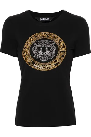 Roberto Cavalli Playera con logo y detalles de strass