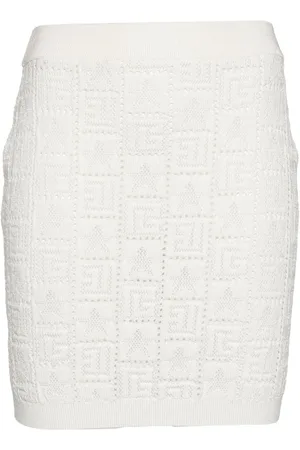 Balmain Falda corta de tejido calado con monograma