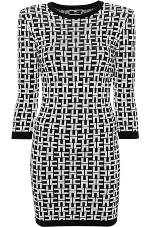 Elisabetta Franchi Vestido corto con diseño tejido y logo en jacquard