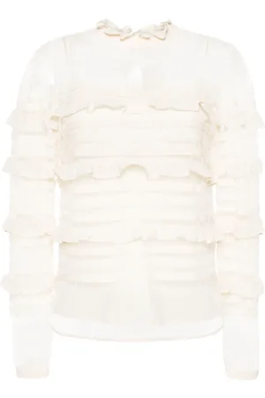 Twin-Set Blusa con volantes y encaje floral
