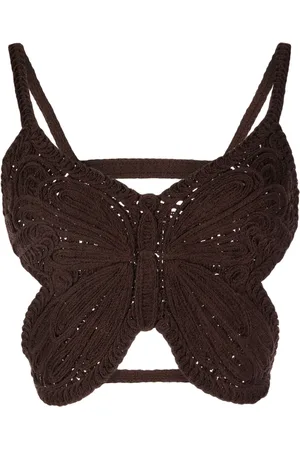 BLUMARINE Top corto de crochet con motivo de mariposa