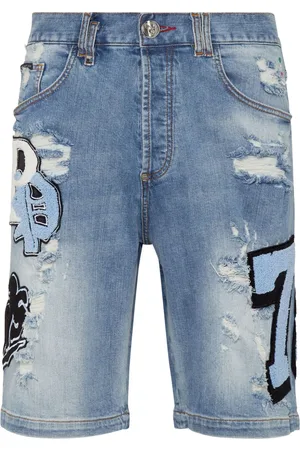 Philipp Plein Shorts de mezclilla con efecto envejecido