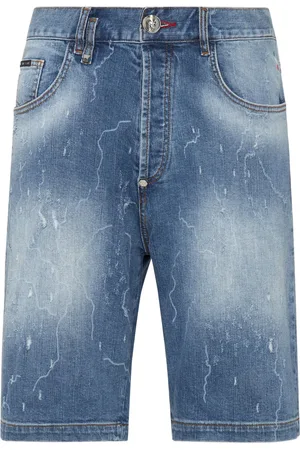 Philipp Plein Shorts de mezclilla con efecto lavado y parche del logo