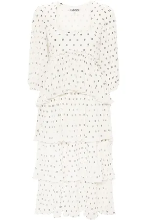 Ganni Vestido midi con monograma estampado