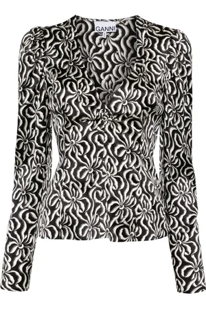 Ganni Blusa de seda con estampado gráfico