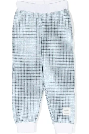 Thom Browne Pants de tweed con logo en la pretina