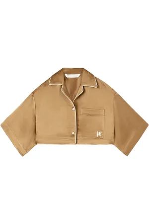 Palm Angels Camisa satinada con monograma bordado