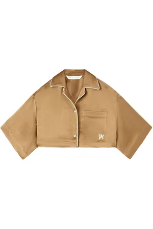 Palm Angels Camisa satinada con monograma bordado