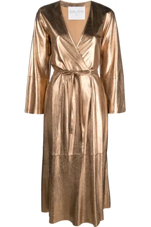 FORTE FORTE Vestido midi con diseño cruzado y efecto metalizado