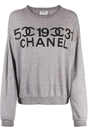 CHANEL Sudadera con cuello redondo y logo estampado 1990
