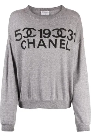 CHANEL Sudadera con cuello redondo y logo estampado 1990