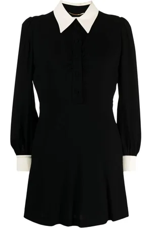 Saint Laurent Vestido camisero corto con cuello en contraste