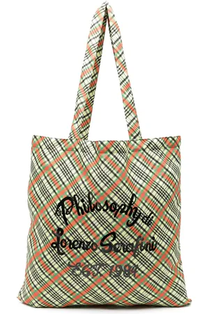 Serafini Bolsa de playa con logo estampado y motivo de cuadros