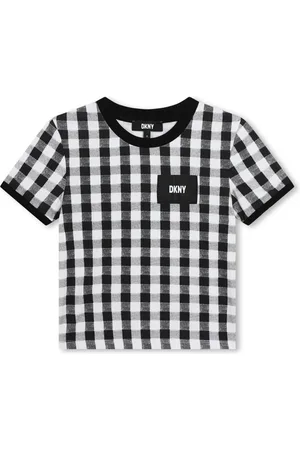 DKNY Playera con cuello redondo y motivo de cuadros