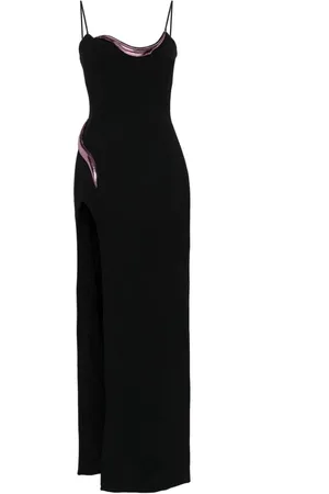 DAVID KOMA Vestido largo con aplique metalizado