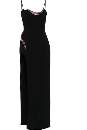 DAVID KOMA Vestido largo con aplique metalizado