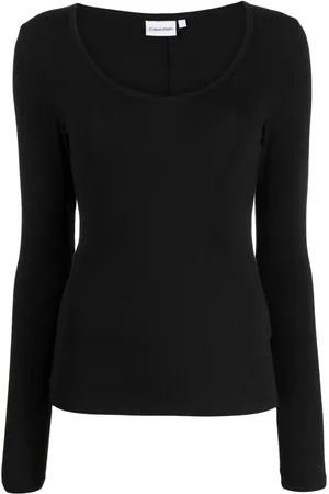 Calvin Klein Top tejido de canalé con cuello redondo