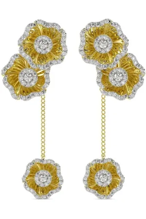 Marchesa Notte Aretes Halo Flower en oro amarillo de 18kt con diamante