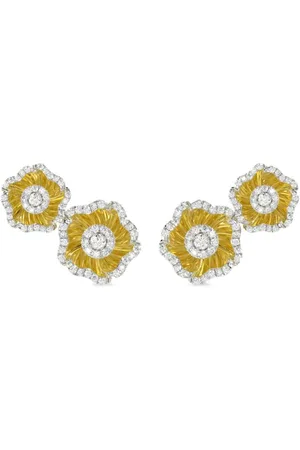 Marchesa Notte Aretes Halo Flower en oro amarillo de 18kt con diamante