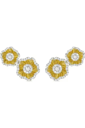 Marchesa Notte Aretes Halo Flower en oro amarillo de 18kt con diamante