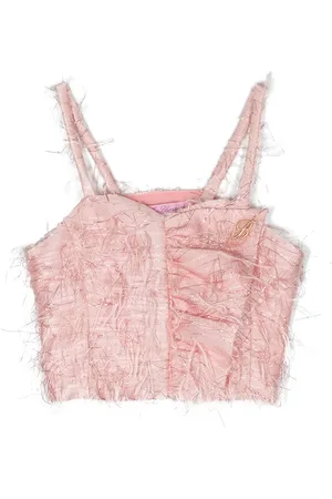 MISS BLUMARINE Top corto con placa del logo y flecos