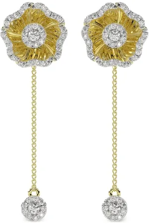 Marchesa Notte Aretes Halo Flower en oro amarillo de 18kt con diamante