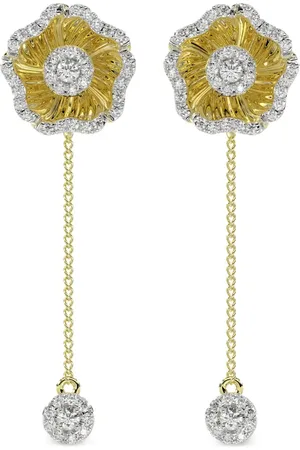 Marchesa Notte Aretes Halo Flower en oro amarillo de 18kt con diamante