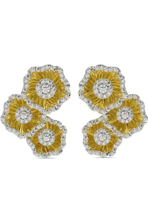 Marchesa Notte Aretes Halo Flower en oro amarillo de 18kt con diamante